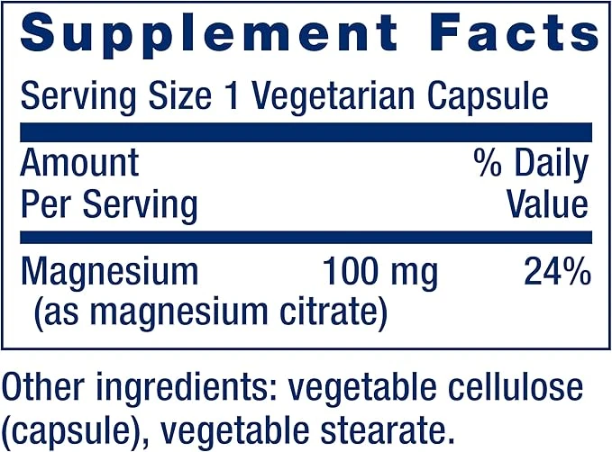 Life Extension Magnesium (Citrate) 100mg 100 Vegetarian Capsules ingredients