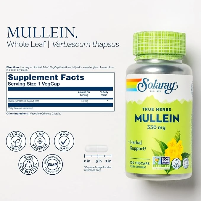 Solaray True Herbs Mullein 330mg 100 VegCaps ingredients