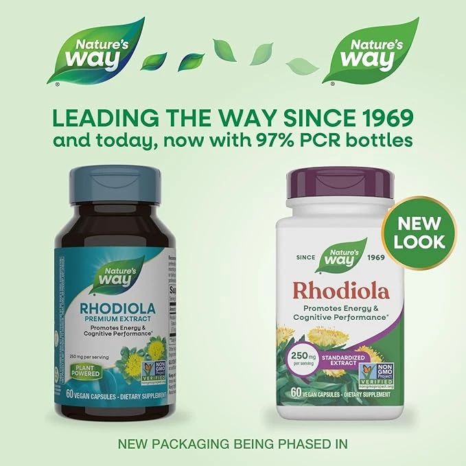 Nature's Way Rhodiola 250mg Per Serving Promotes Energy and Cognitive Performance 60 Vegan Capsules thumbnail 2