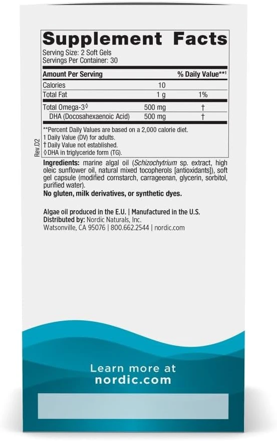 Nordic Naturals Algae DHA 50mg DHA Per 2 Soft Gels 60 Soft Gels thumbnail 5