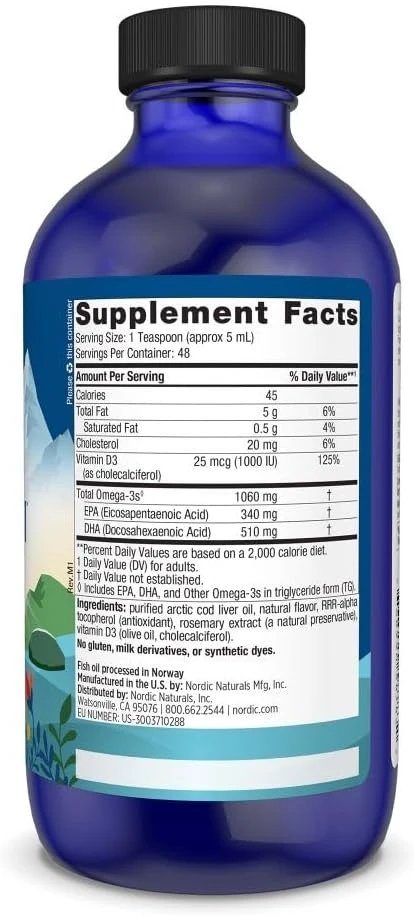 Nordic Naturals Arctic-D Cod Liver Oil Lemon 8 fl oz (237ml) ingredients