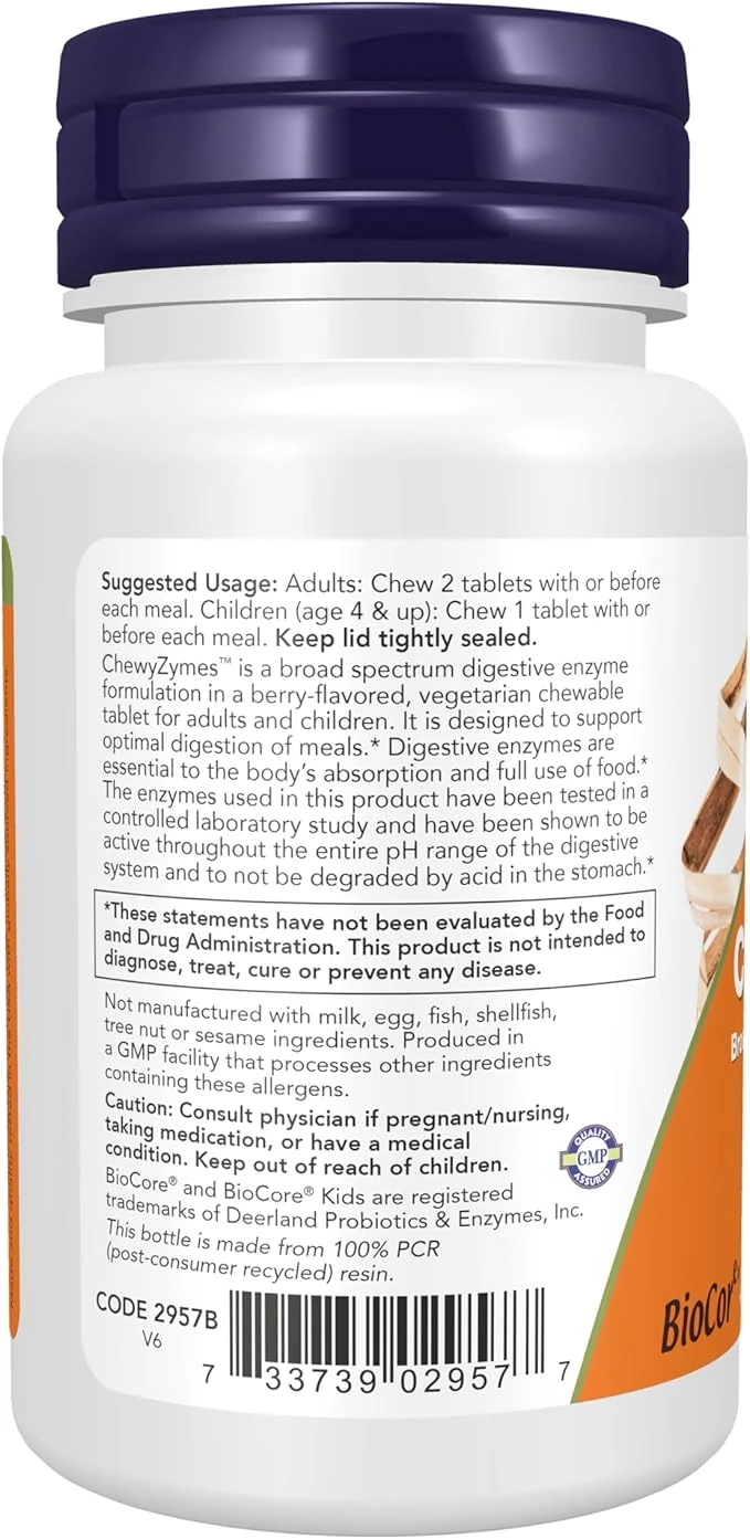 NOW Foods ChewyZymes Natural Berry Flavour Digestive Health 90 Chewables thumbnail 3