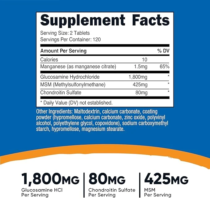 Nutricost Glucosamine with Chondroitin & MSM 240 Tablets ingredients