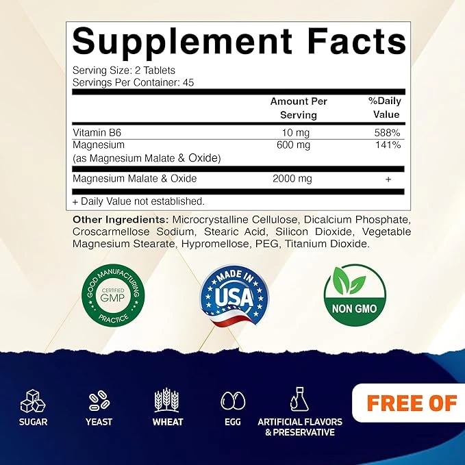 Vitamatic Magnesium Malate with B6 90 Vegetarian Tablets ingredients