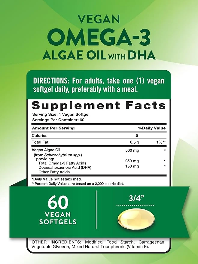 Nature's Truth Vegan Omega-3 Algae Oil with DHA 60 Capsules ingredients