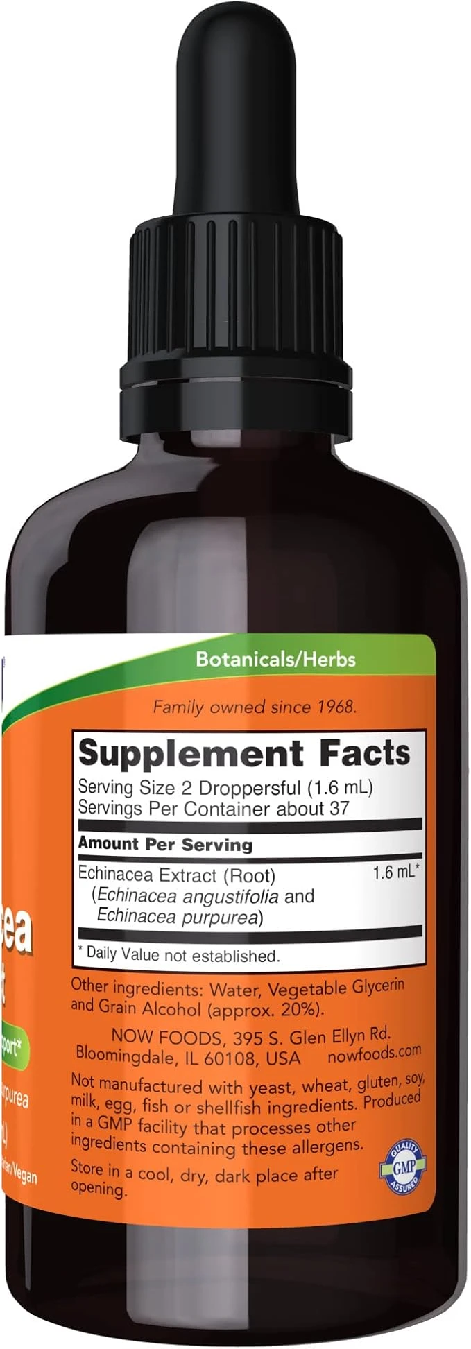 NOW Foods Echinacea Extract Immune System Support 2 fl oz (59ml) ingredients