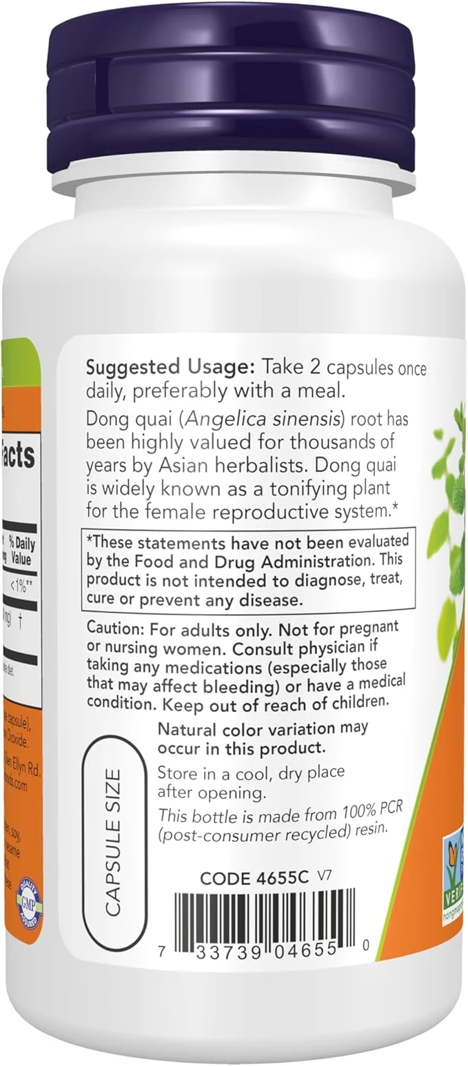 NOW Foods Dong Quai 520mg Female Support 100 Veg Capsules thumbnail 4
