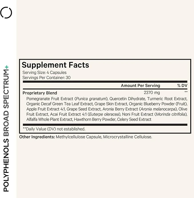 Codeage Polyphenols Broad Spectrum+ 15 Polyphenols Vegan-Plant-Based Beyond Vitamins 120 Capsules ingredients