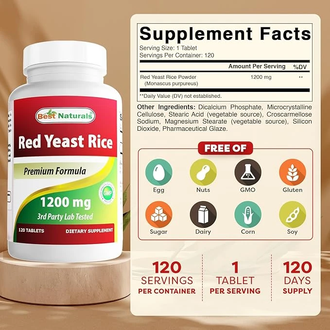 Best Naturals Red Yeast Rice Premium Formula 1200mg 120 Tablets ingredients