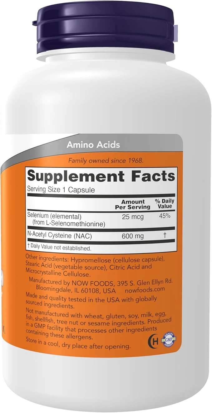 NOW Foods NAC 600mg Free Radical Protection 100 Capsules ingredients