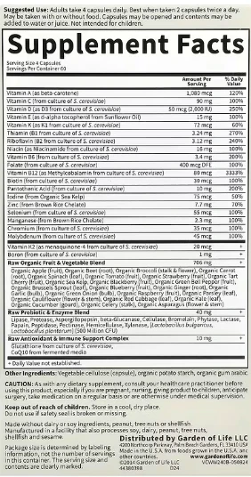 Garden of Life Vitamin Code Whole Food Multivitamin Women 240 Vegetarian Capsules ingredients