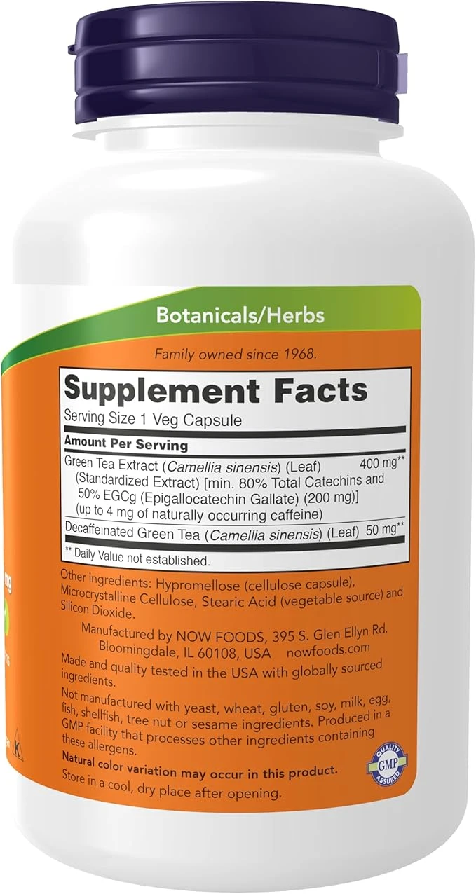 NOW Foods Green Tea Extract 400mg Cellular Health 250 Veg Capsules ingredients