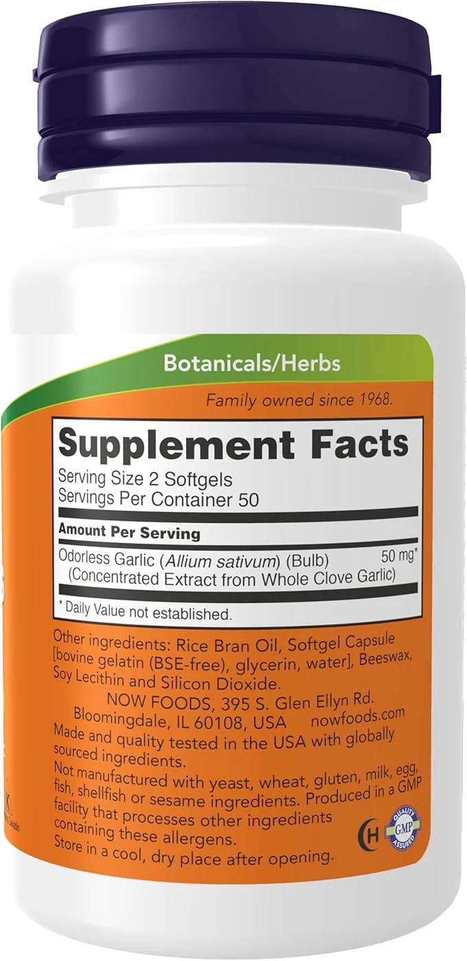 NOW Foods Odourless Garlic Concentrated Extract 100 Softgels ingredients