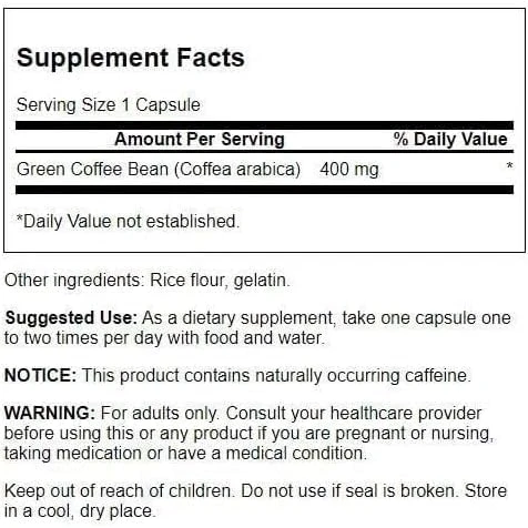 Swanson Full Spectrum Green Coffee Bean Weight Management 400mg per 60 Capsules ingredients