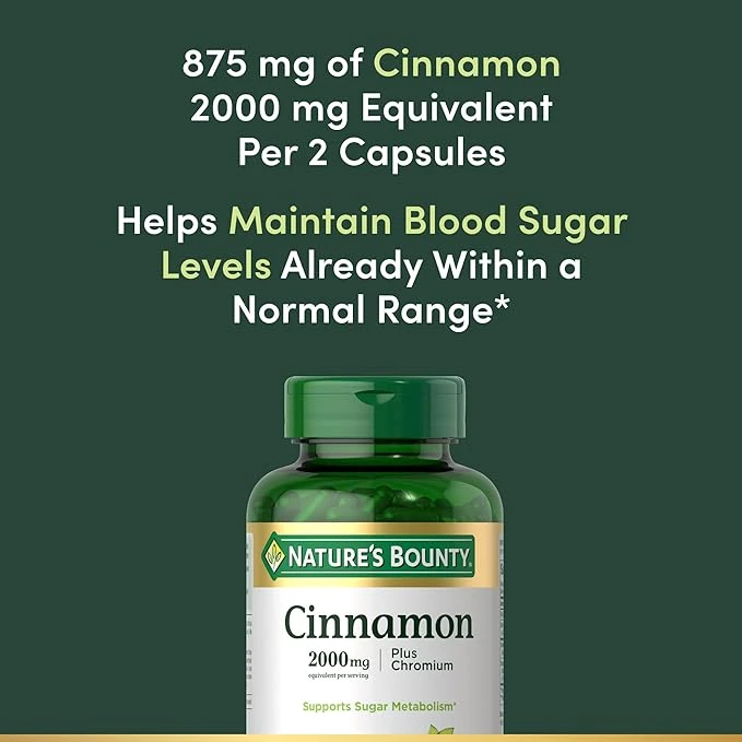 Nature's Bounty Cinnamon 2000mg Equent per Serving Supports Sugar Metabolism Herbal Health 60 Capsules thumbnail 3