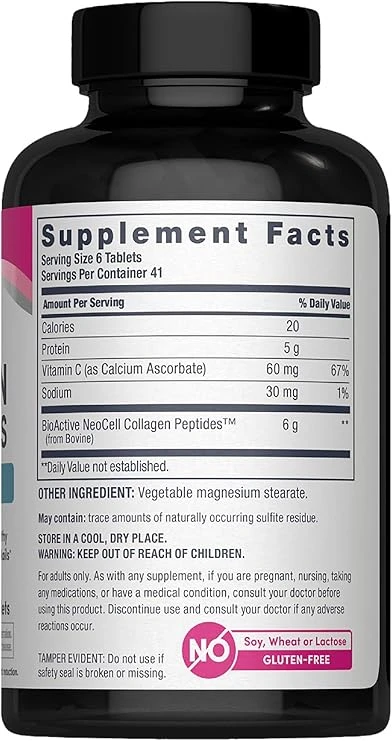 NeoCell - Grass-fed Collagen Peptides + Vitamin C | 250 Tablets ingredients