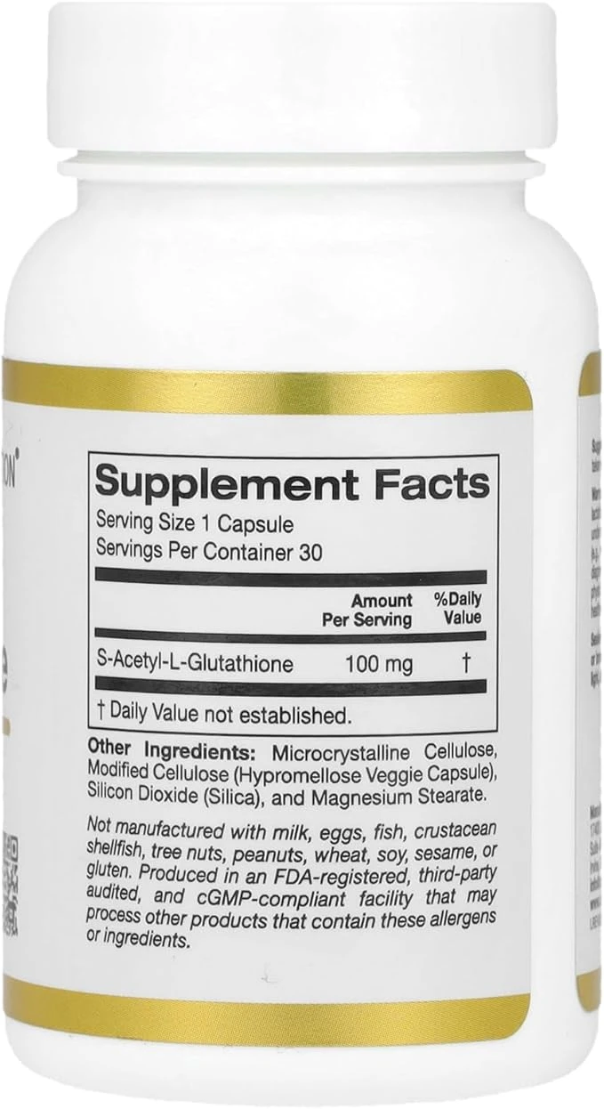 California Gold Nutrition - S-Acetyl L-Glutathione | 100 mg | 30 Veggie Capsules ingredients