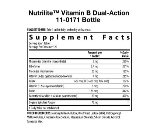 Nutrilite vitamin B dual-action 120 Tablets ingredients