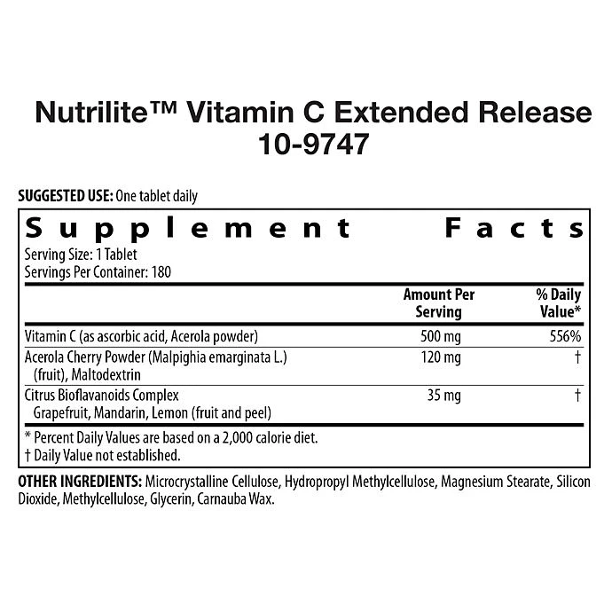 Nutrilite Vitamin C Extended Release Supports Your Immune System Dietary Supplement 180 Tablets ingredients