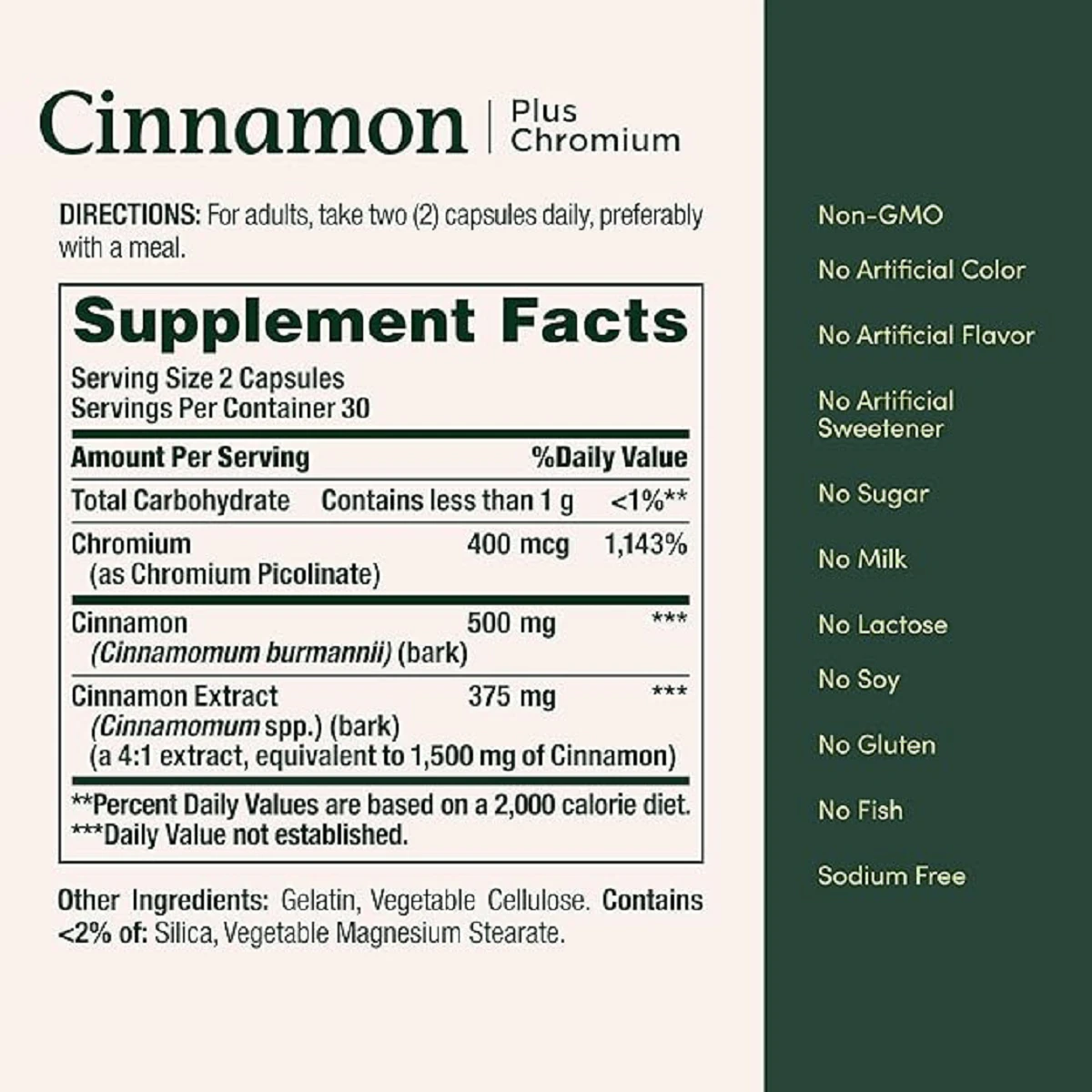 Nature's Bounty Cinnamon 2000mg Equent per Serving Supports Sugar Metabolism Herbal Health 60 Capsules thumbnail 6