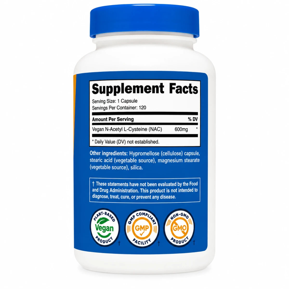 Nutricost NAC (N-Acetyl L-Cysteine) 600 mg 120 Capsules ingredients