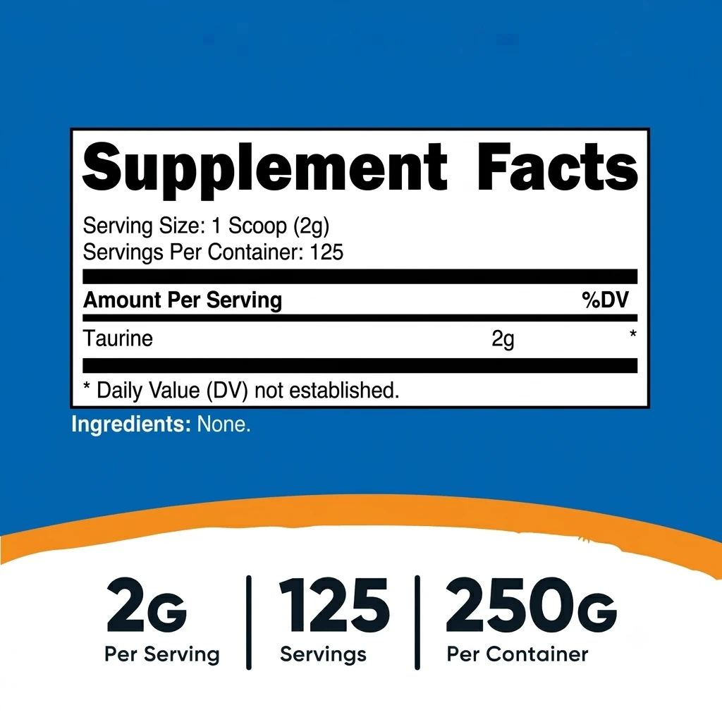 Nutricost Taurine 250g 125 Powder ingredients