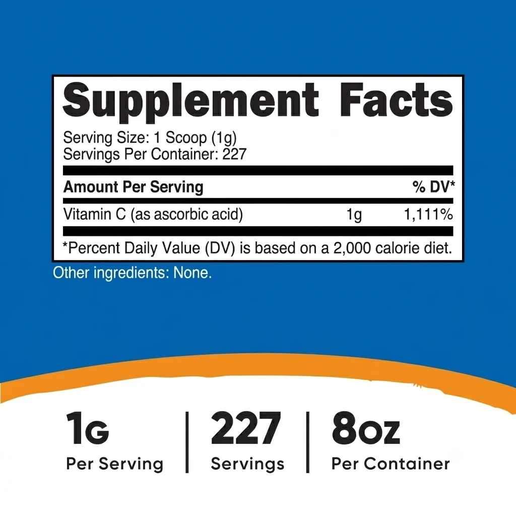 Nutricost Vitamin C (Ascorbic Acid) 227g Powder ingredients