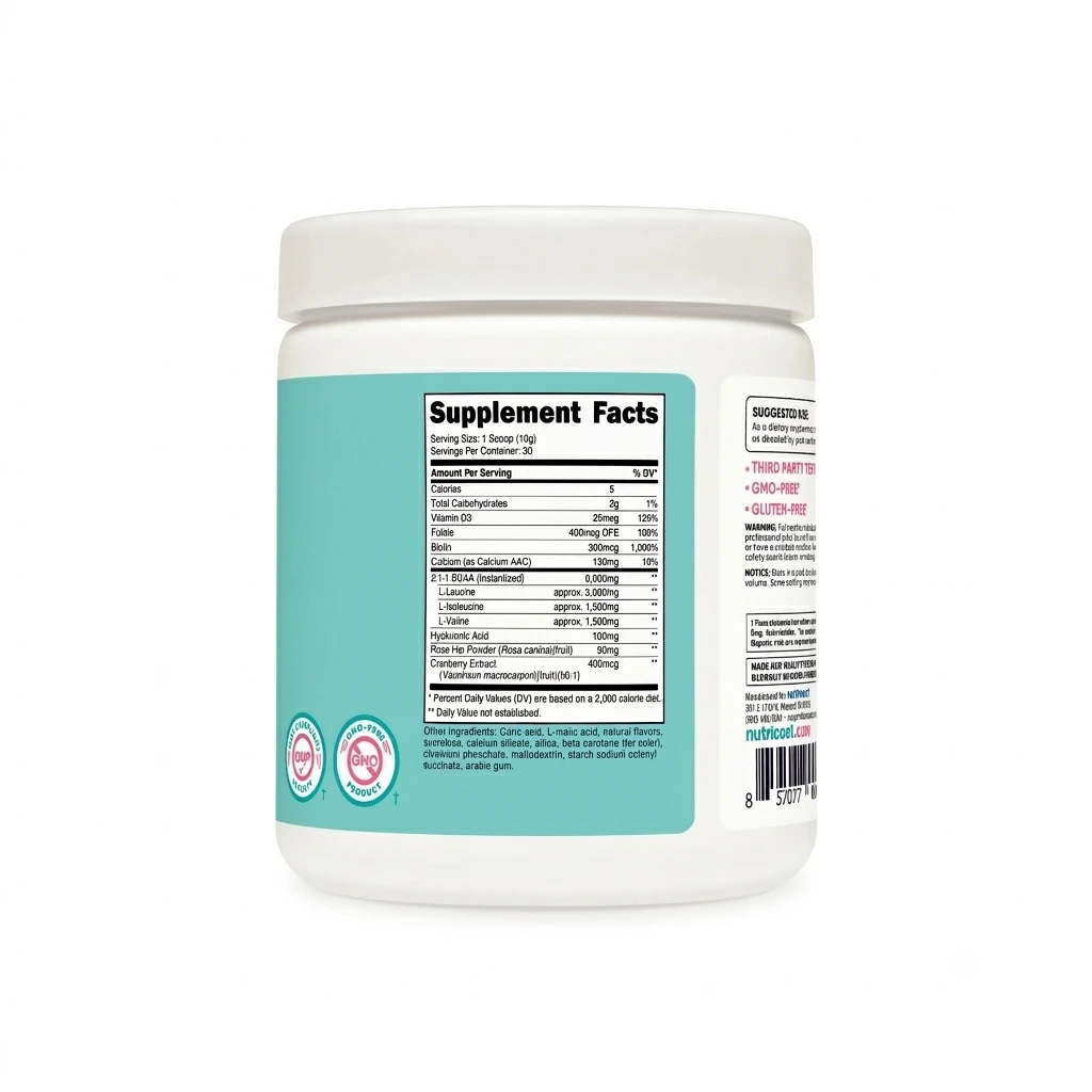 Nutricost Women BCAA with Vitamin D3 Folate Biotin & Calcium 309g Peach Mango ingredients