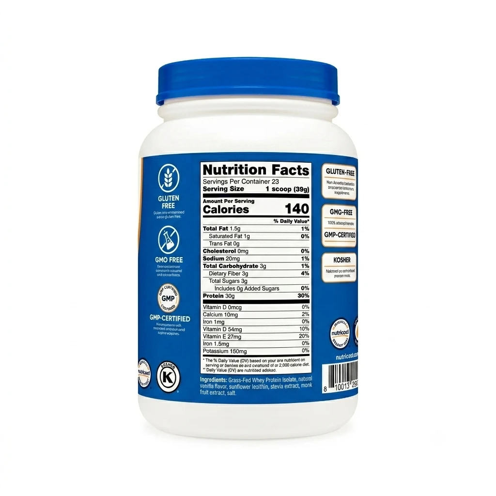 Nutricost Grass-Fed Whey Isolate – Milk Chocolate Flavored 2 lb (907 g) Protein ingredients