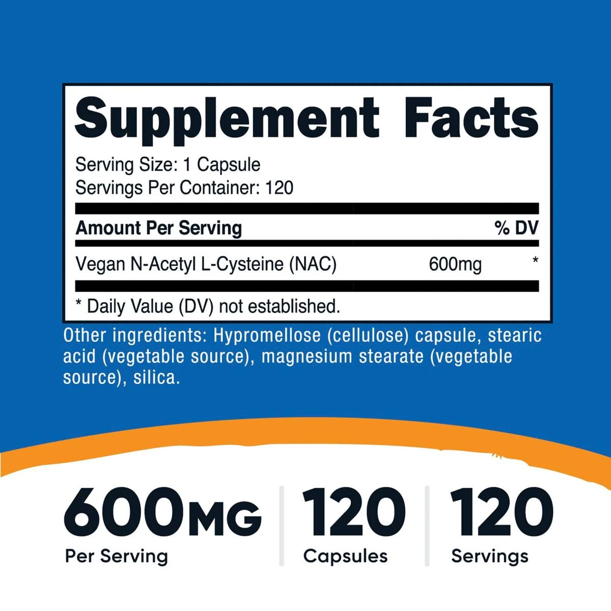 Nutricost - NAC Vegan N-Acetyl L-Cysteine Dietary Supplement 600mg 120 Capsules ingredients
