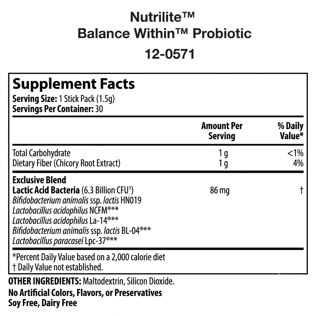 Nutrilite Balance Within Probiotic 30 Stick Packs ingredients