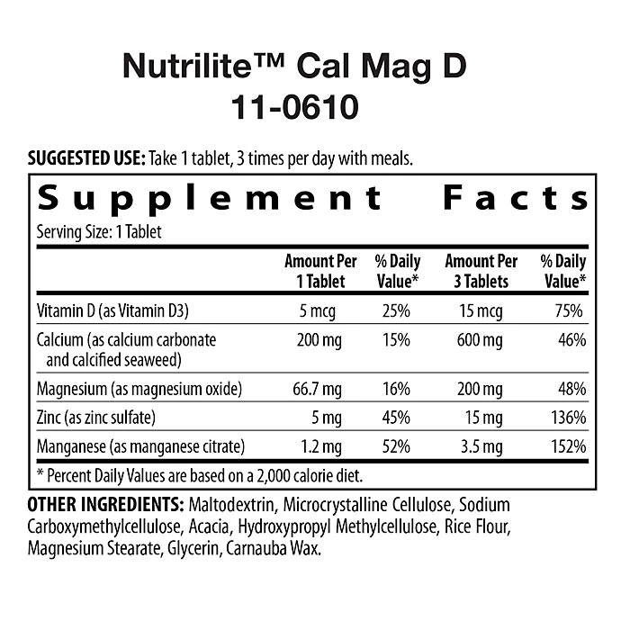 Nutrilite Cal Mag D 180 Tablets ingredients