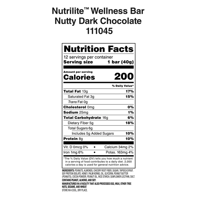 Nutrilite Wellness Bar – Nutty Dark Chocolate 12 Bars ingredients