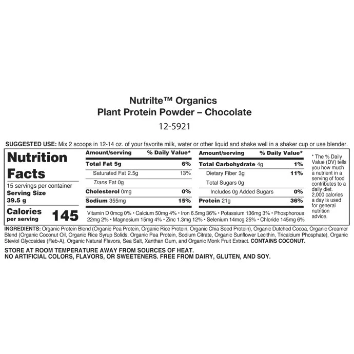 Nutrilite Organics Plant Protein Powder – Chocolate 21g Protein ingredients