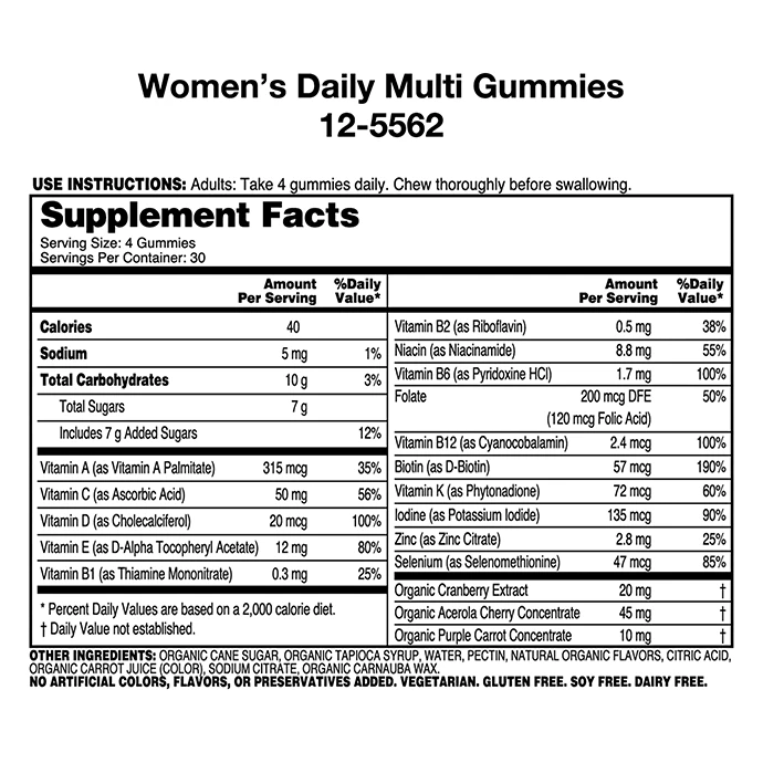 Nutrilite Organics Daily Multi Gummies For Women Citrus Flavour 120 Gummies ingredients