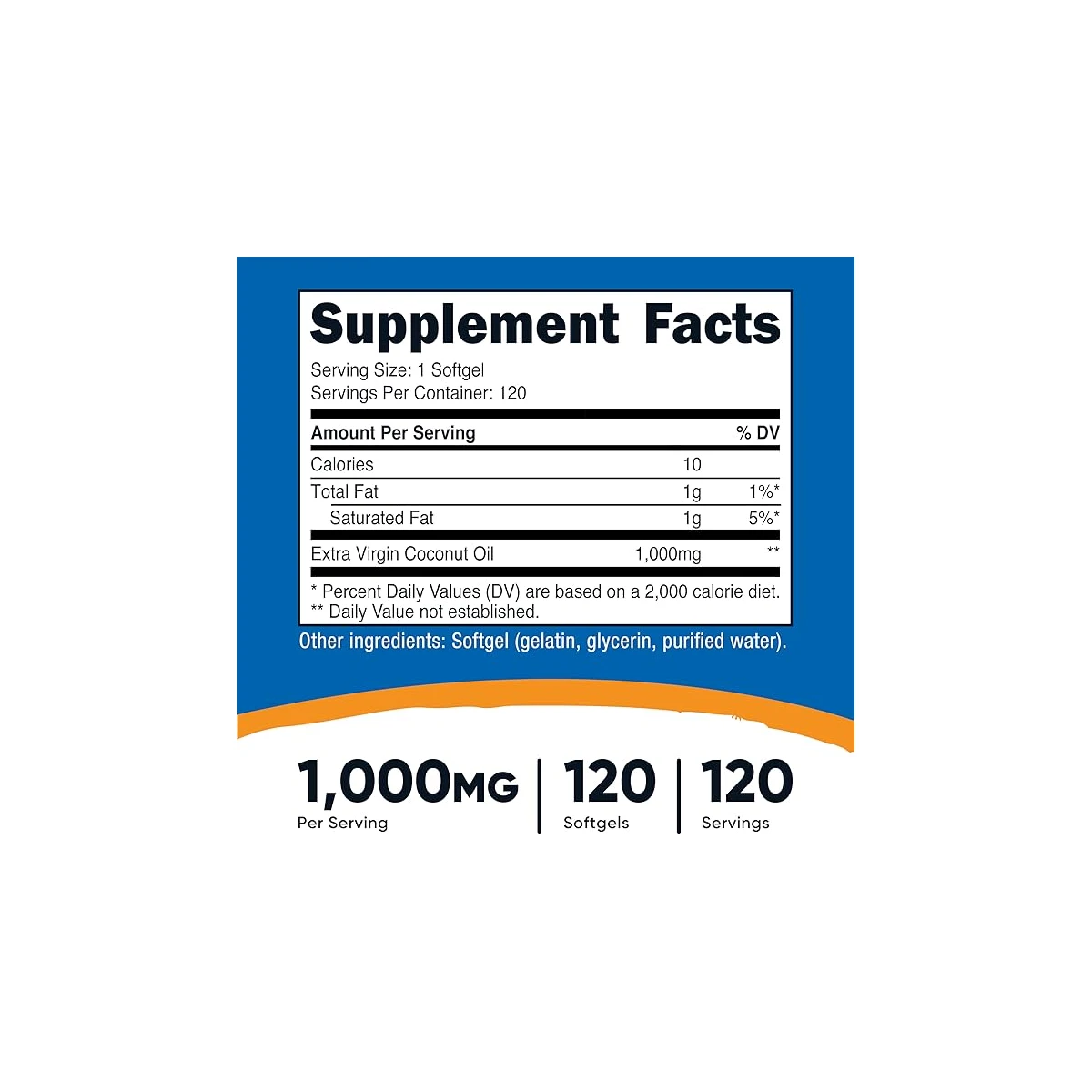 Nutricost Extra Virgin Coconut Oil 1000mg 120 Softgels ingredients