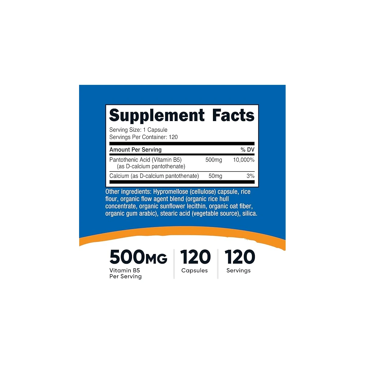 Nutricost Vitamin B5 (Pantothenic Acid) 500mg 120 Capsules ingredients