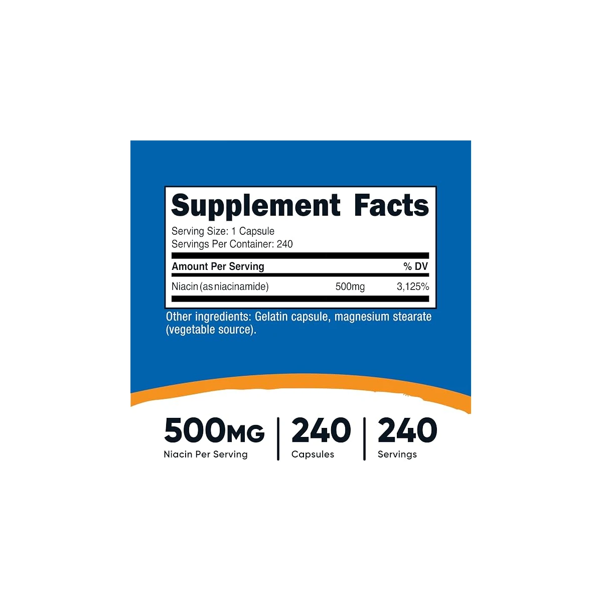 Nutricost Niacinamide (Vitamin B3) 500mg 240 Capsules ingredients