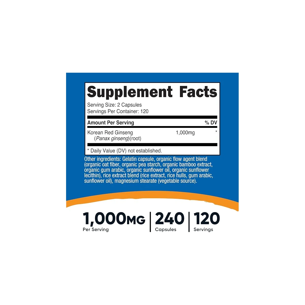 Nutricost Korean Red Ginseng 1000mg 240 Capsules ingredients