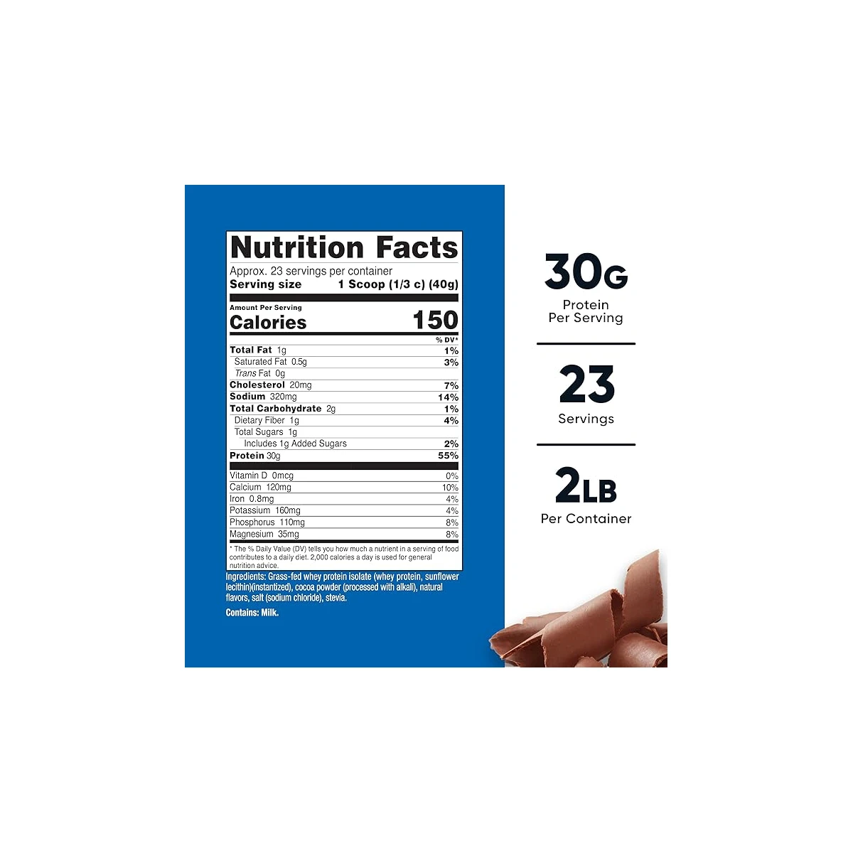 Nutricost Grass-Fed Whey Protein Isolate – Milk Chocolate Flavored 2 lb (907 g) ingredients