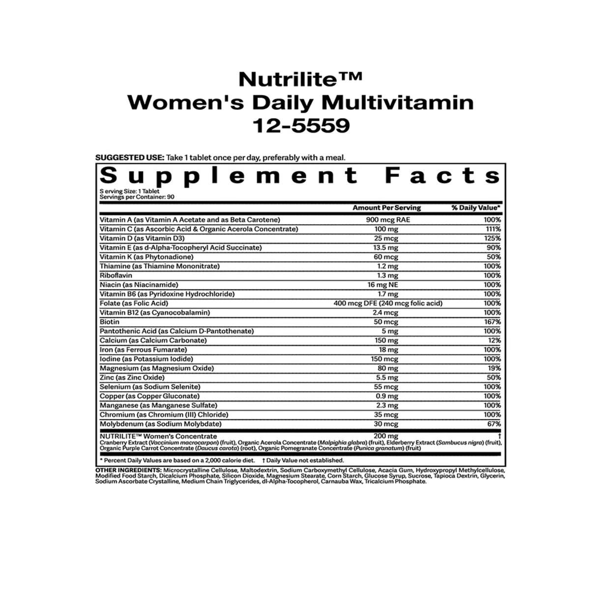 Nutrilite Women’s Daily Multivitamin 90 Tablets ingredients