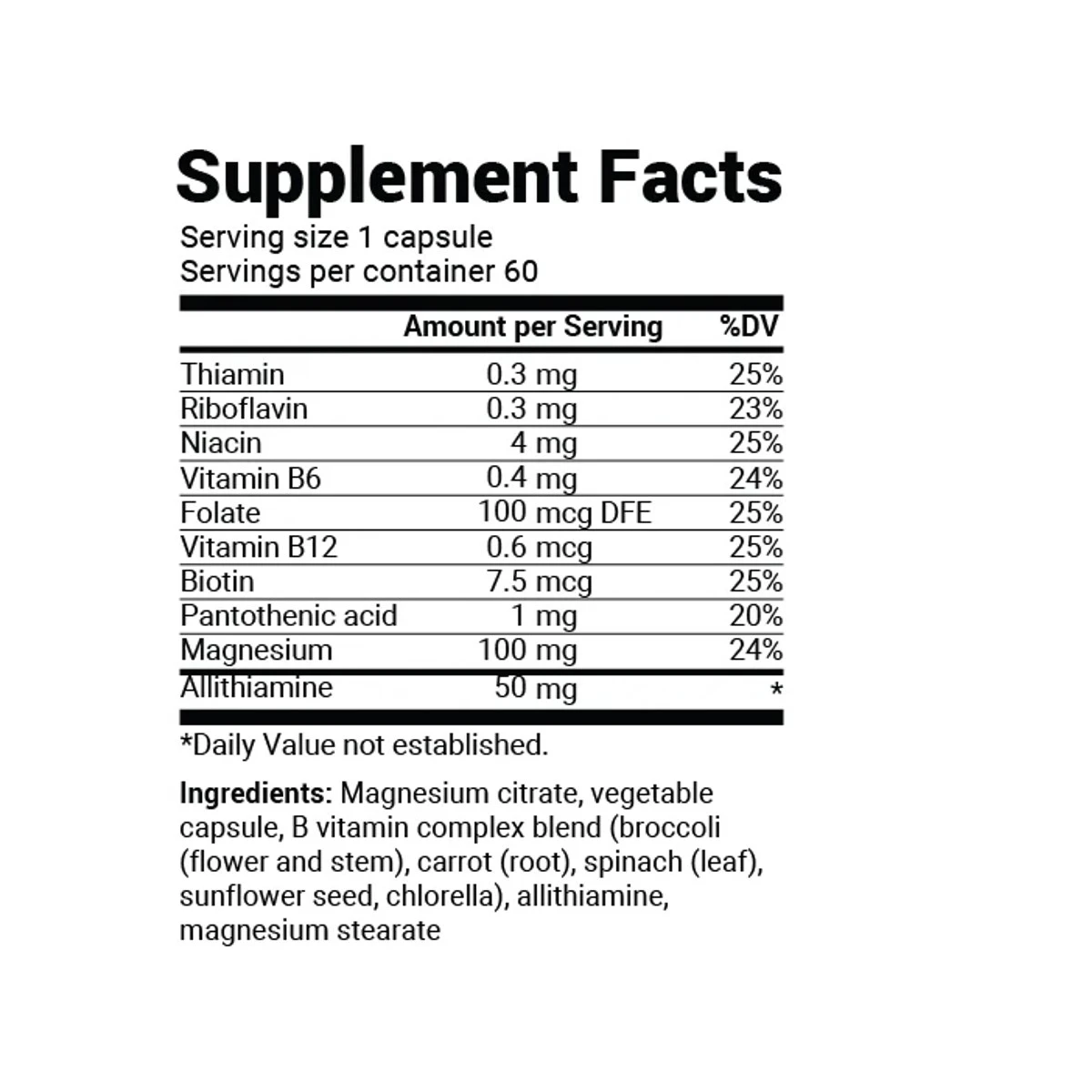 Dr. Berg Natural Vitamin B1+ Allithiamine with B Complex Blend – 60 Capsules ingredients