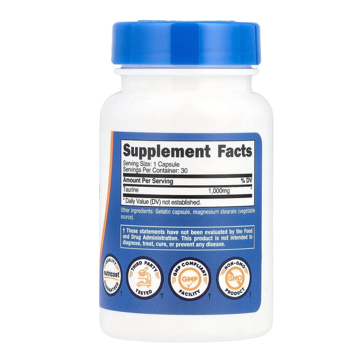 Nutricost Taurine Dietary Supplement 1000mg 30 Capsules ingredients