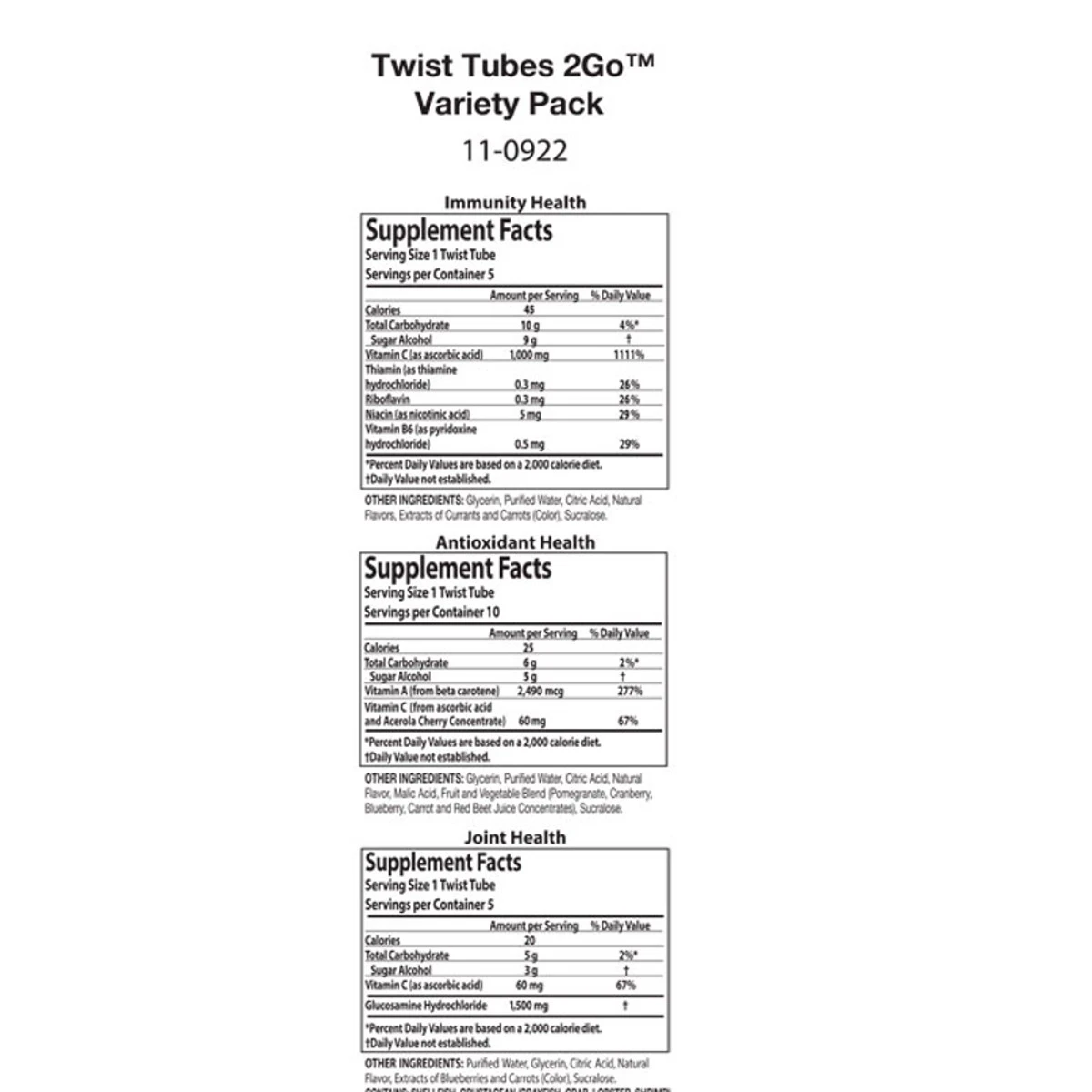 Nutrilite Twist Tubes 2go Variety Pack 20 Tubes ingredients