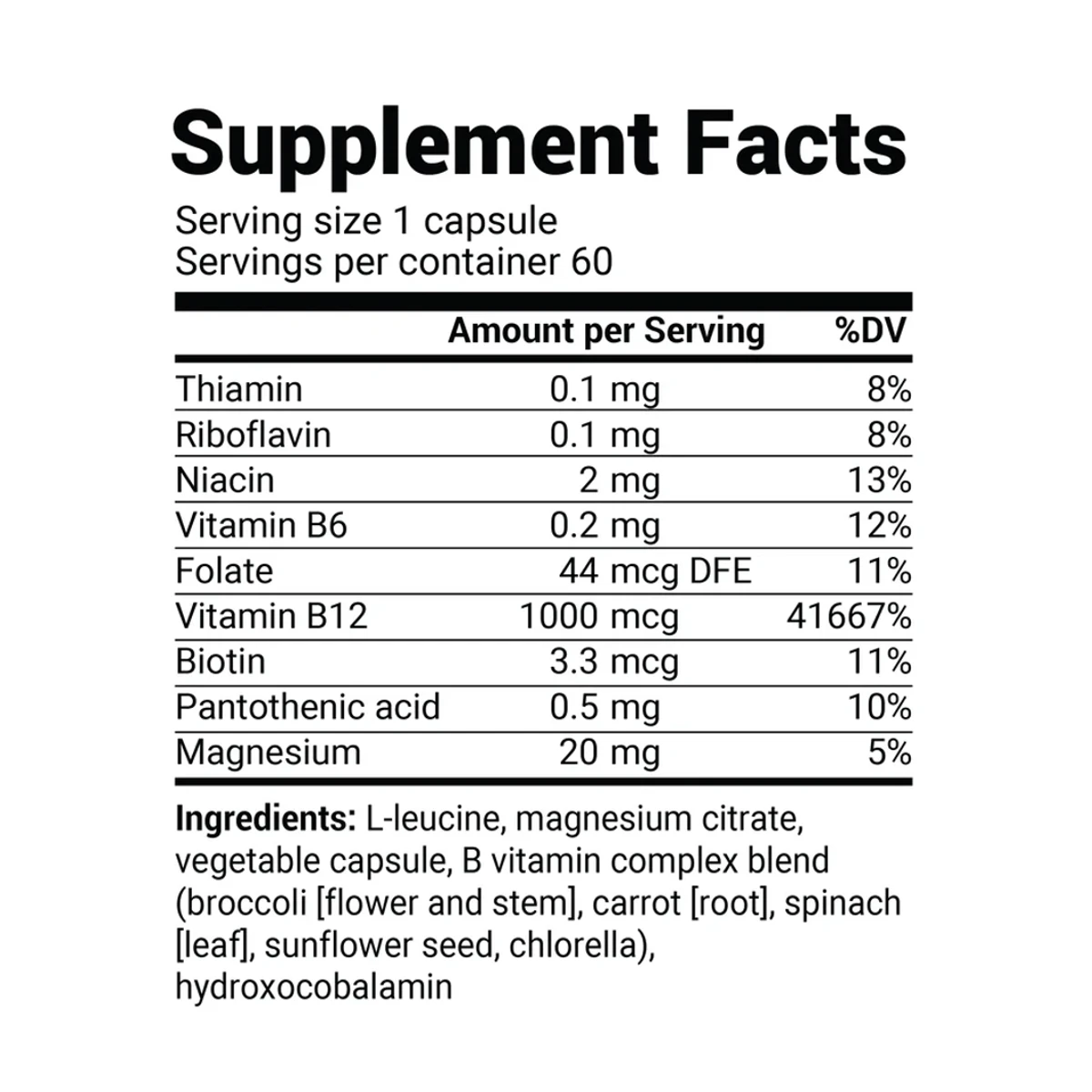 Dr. Berg Natural Vitamin B12 Hydroxocobalamin with B Complex Blend 60 Capsules ingredients