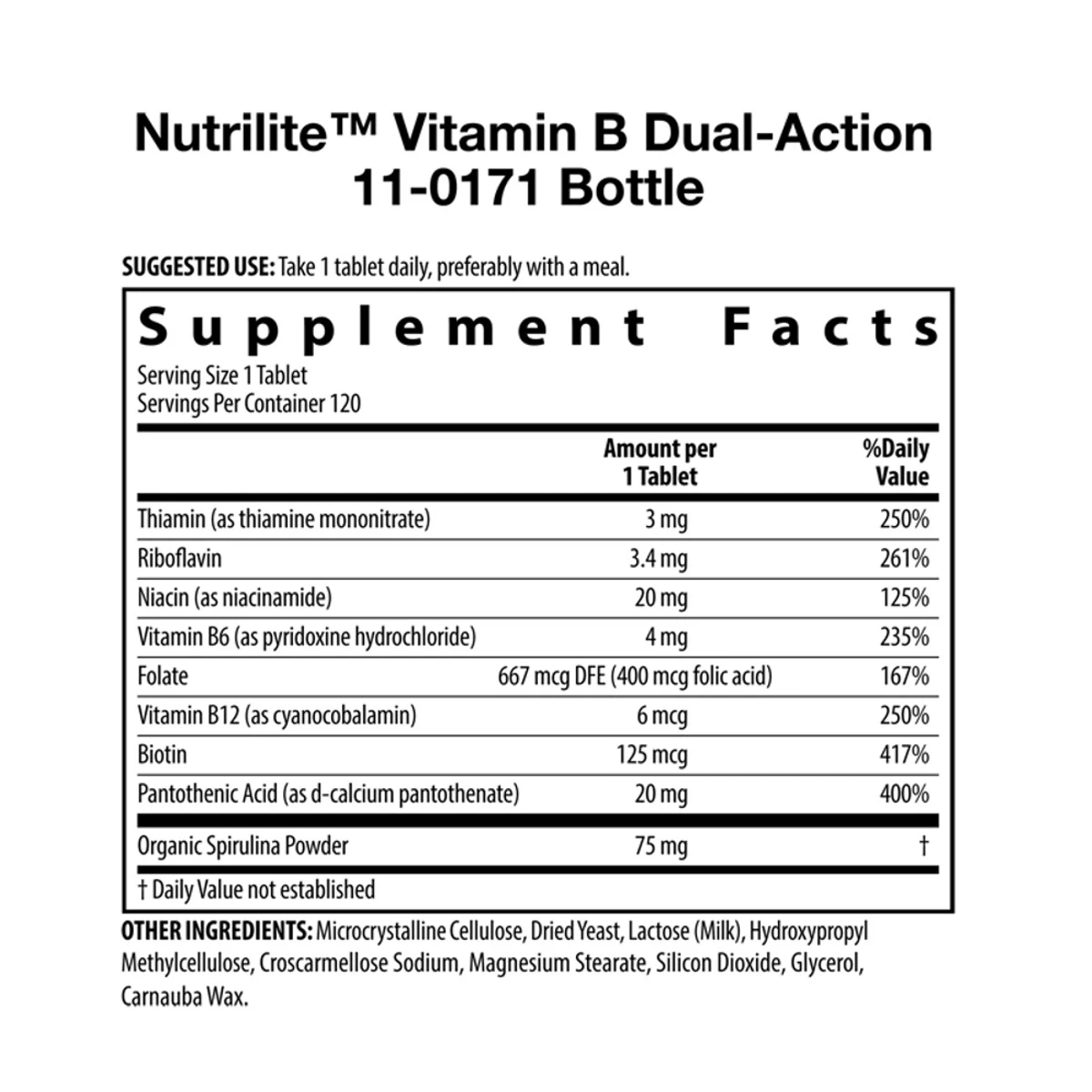 Nutrilite Vitamin B Dual-Action 120 Tablets ingredients