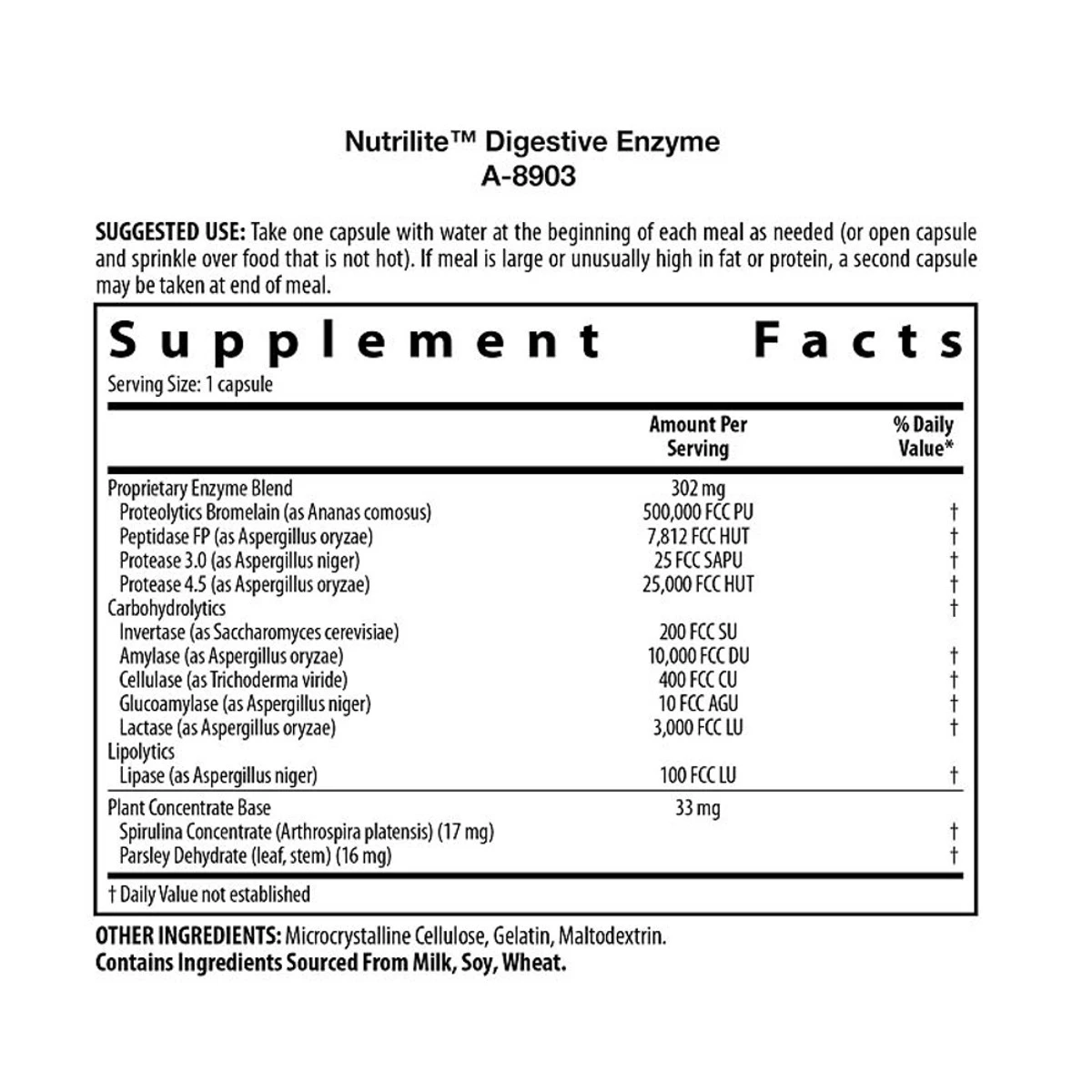 Nutrilite Digestive Enzyme 90 Capsules ingredients