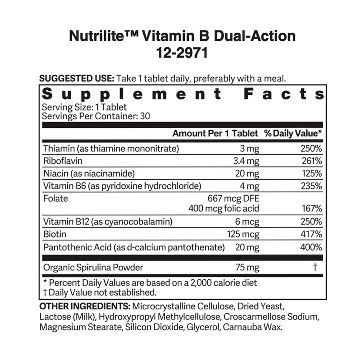Nutrilite Vitamin B Dual Action 30 Tablets ingredients