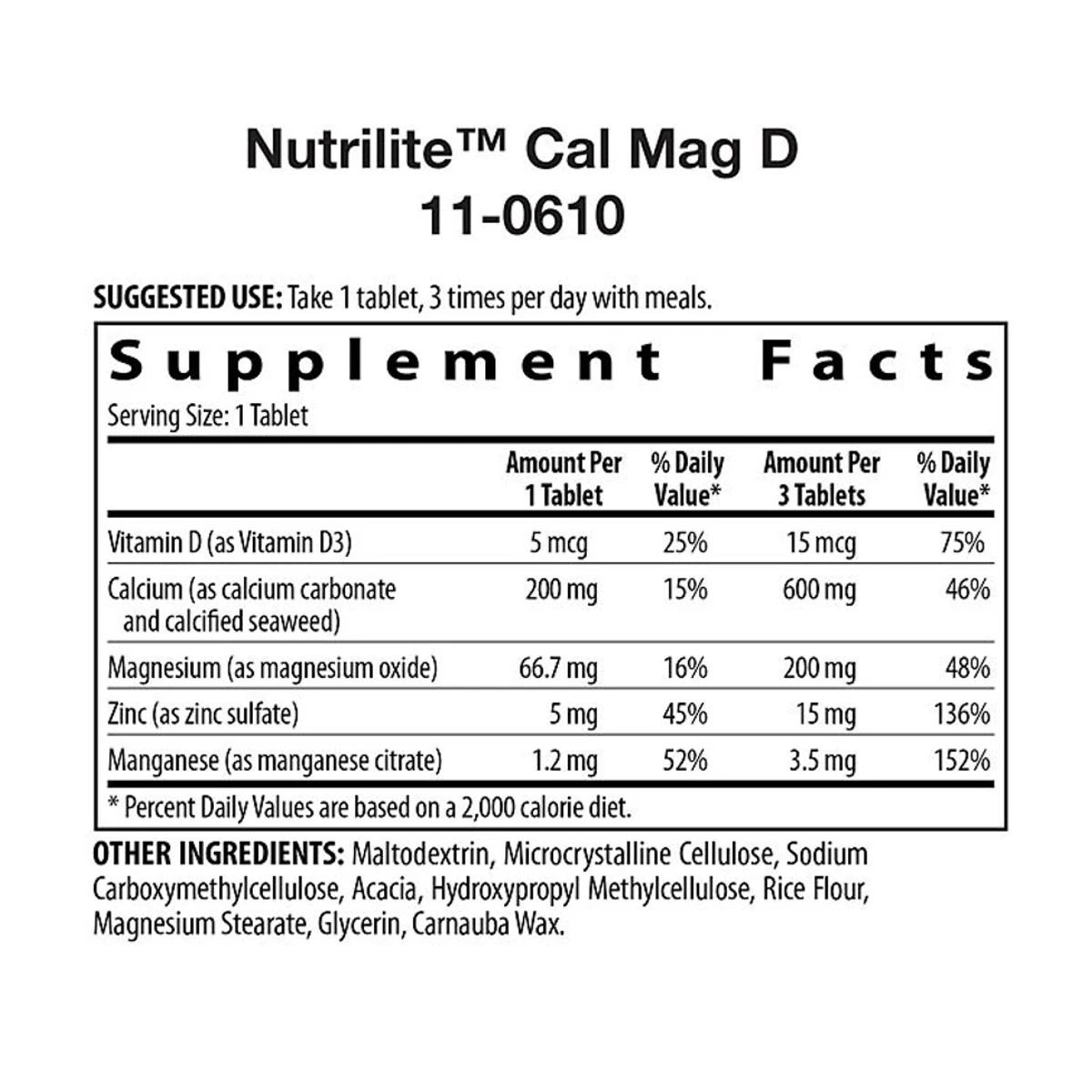 Nutrilite Cal Mag D 180 Tablets ingredients