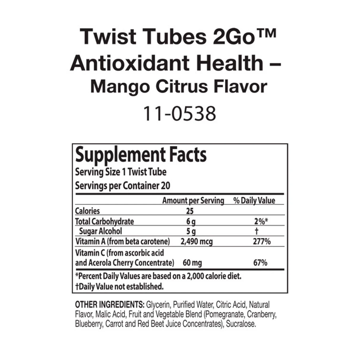 Nutrilite Twist Tubes 2GO Antioxidant Health Mango Citrus 20 Tubes ingredients